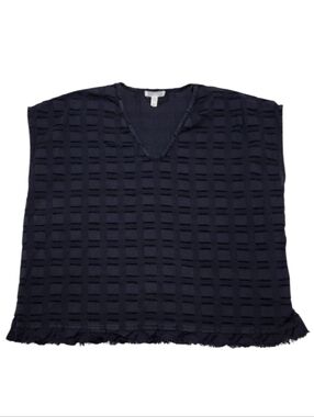 EILEEN FISHER Sleeveless V-neck Black Organic Cotton Fringe Hem Square Top S/M